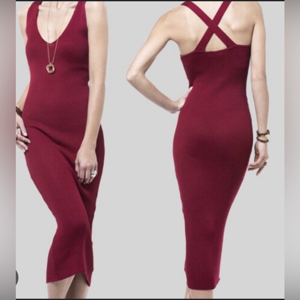 American Apparel Women’s Red Knit V Neck Midi Dress